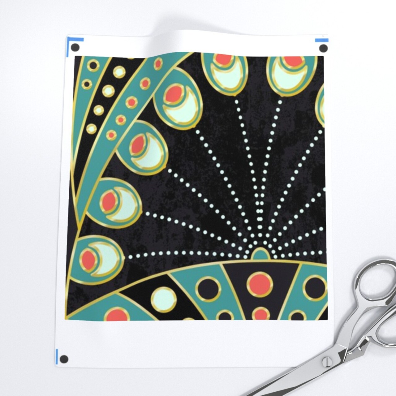 Art Deco Feather Nouveau Geometric Large Scale Boheme Symmetric Black And Teal Custom Printed Fabric by Spoonflower Various Fabrics by the Yard or Fat Quarter